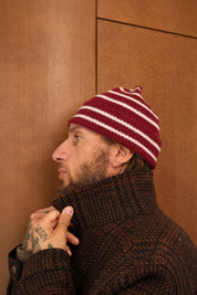 BONNET RAYE BORDEAUX/ÉCRU